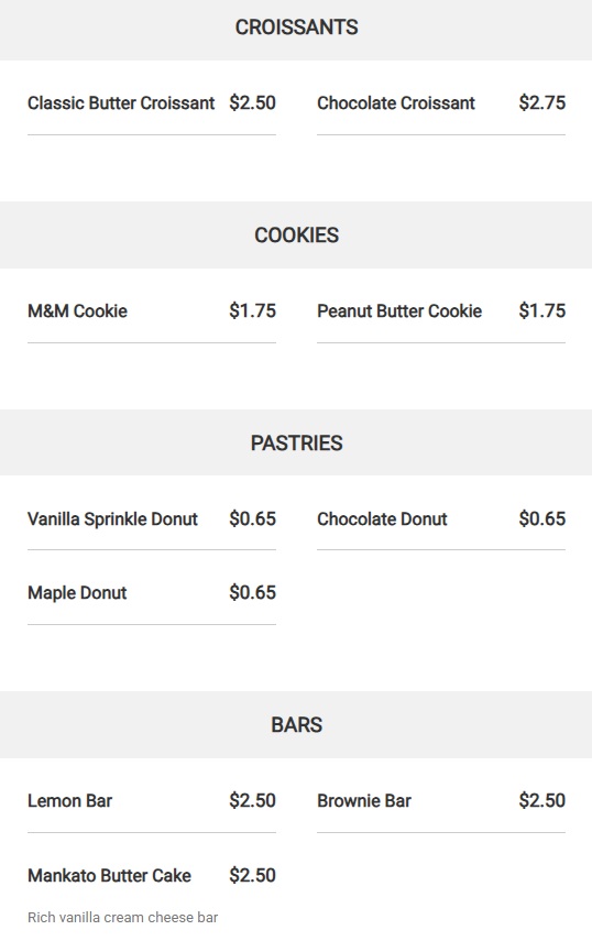 A Baker's Wife's Pastry Shop Menu Prices